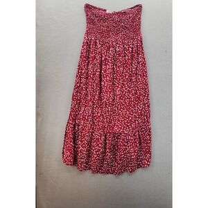 Miss Sparkling Red Floral Smocked Midi Dress Strapless Off Shoulder Boho Large